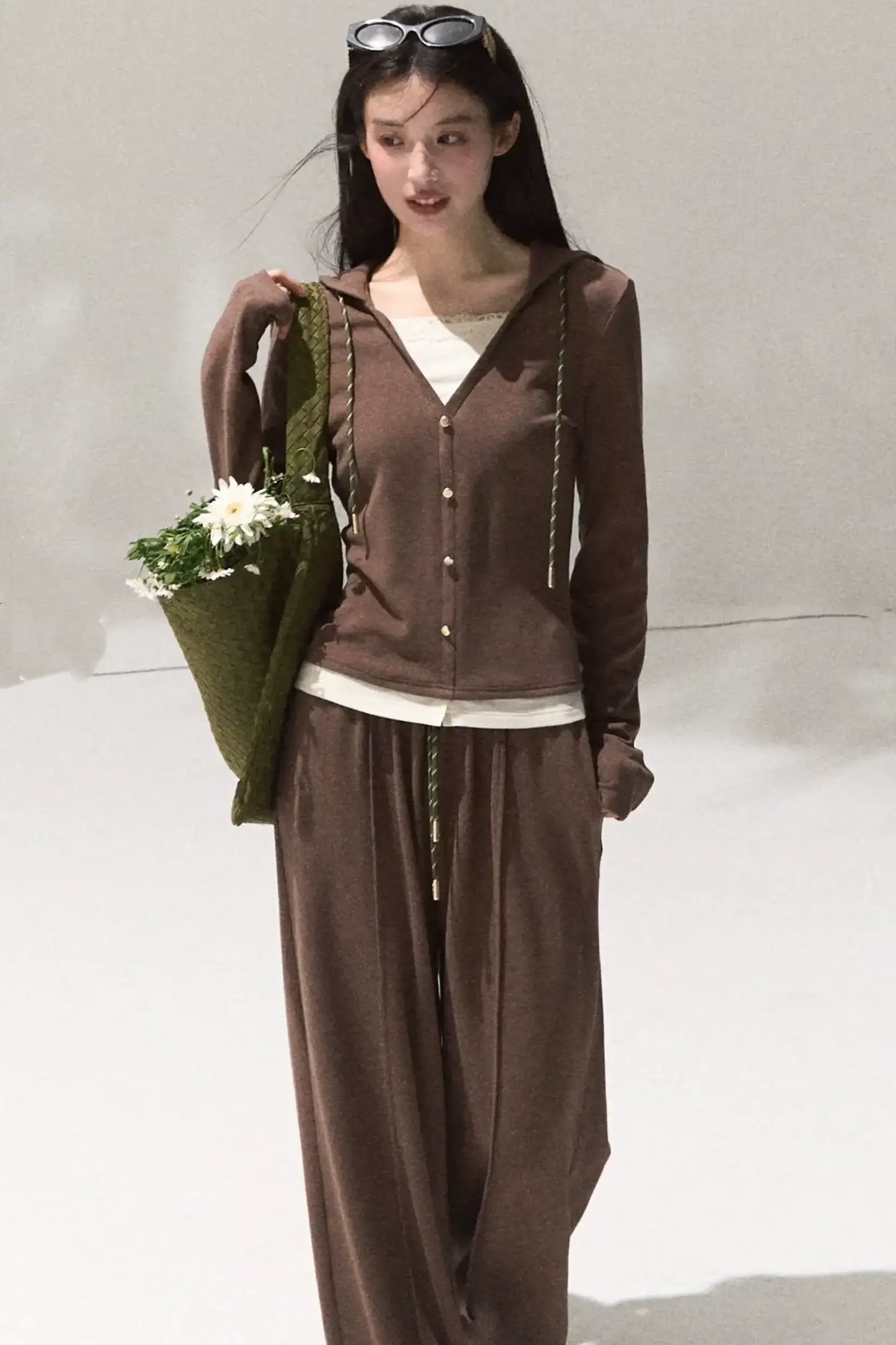 Tears Knit Top & Wide-Leg Pants Set-Up