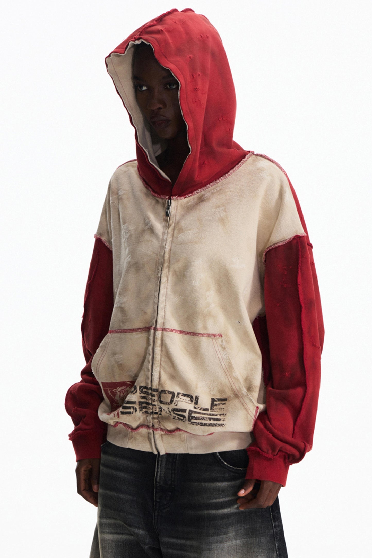 Distressed Scuffed Hooded Cardigan
