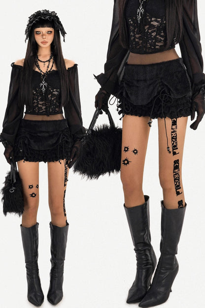 Black Plush Ruffle Shorts