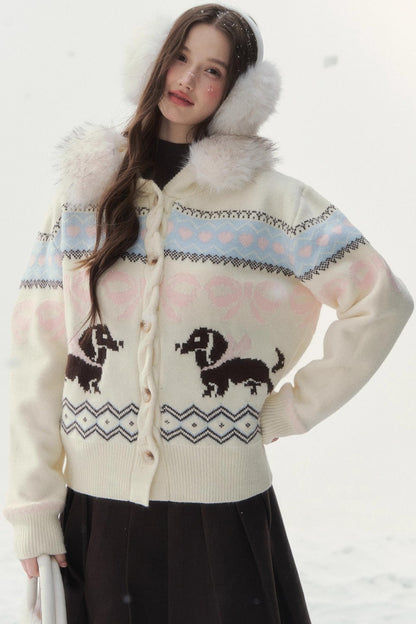 Retro Fair Isle Dachshund Sweater Jacket