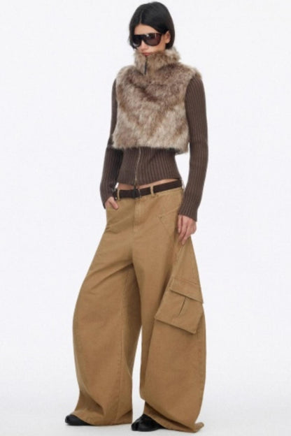 Distressed Wide-Leg Cargo Pants