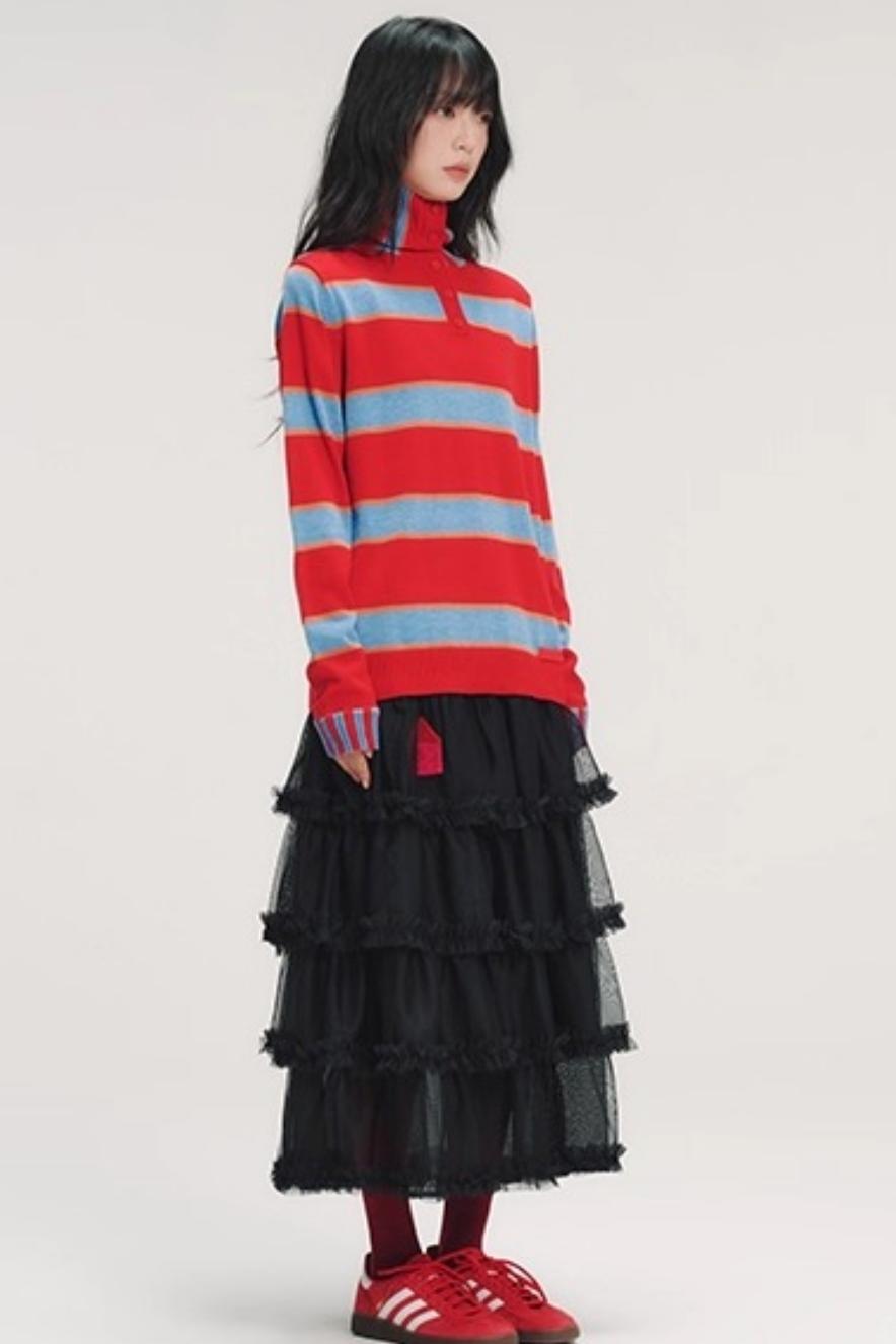 Color-Blocked Striped Knit Sweater