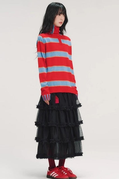 Color-Blocked Striped Knit Sweater