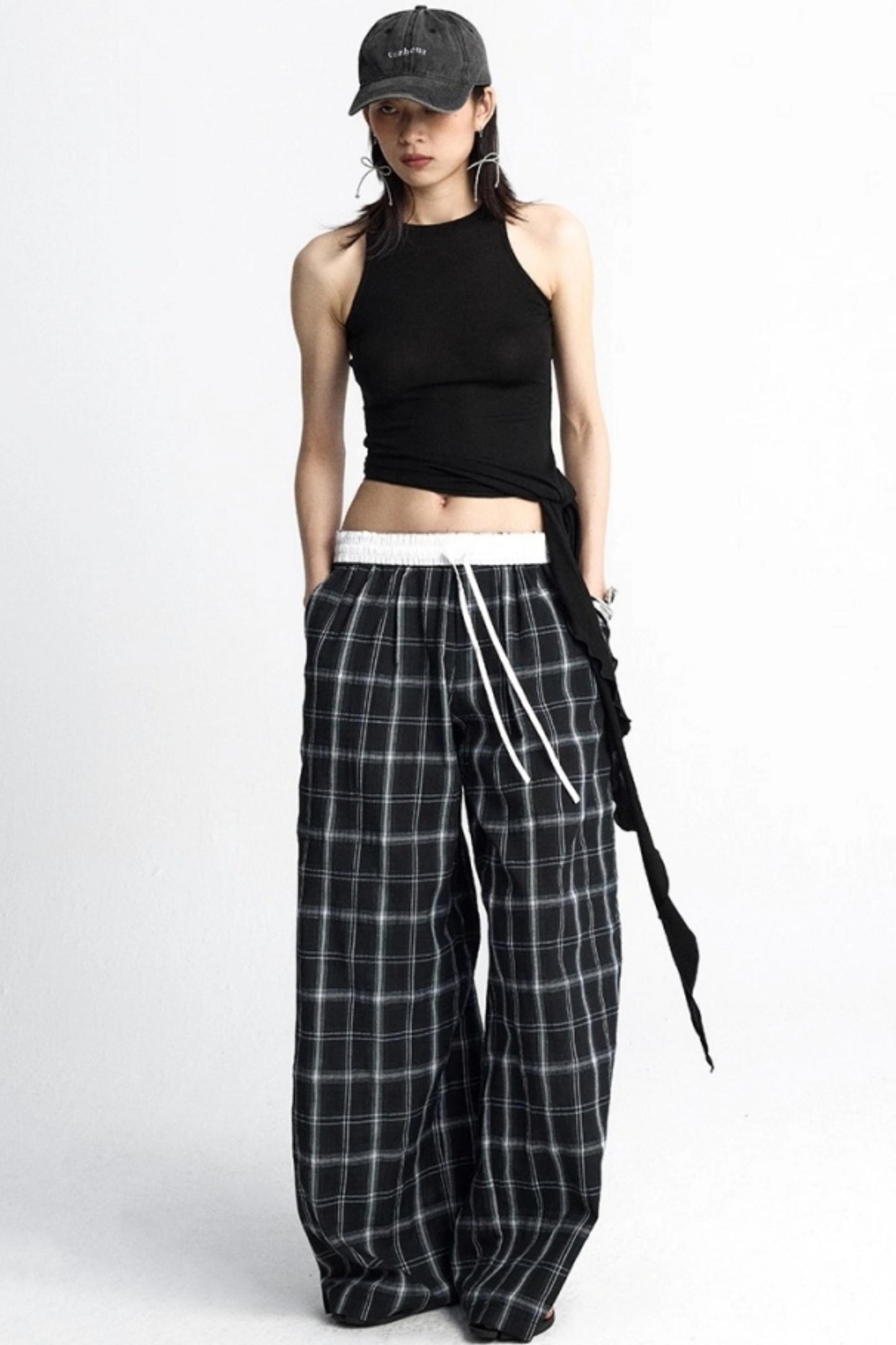 Summer Plaid Wide-Leg Pants