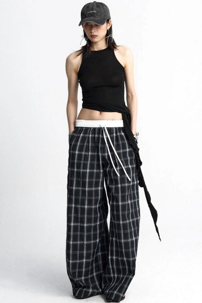 Summer Plaid Wide-Leg Pants