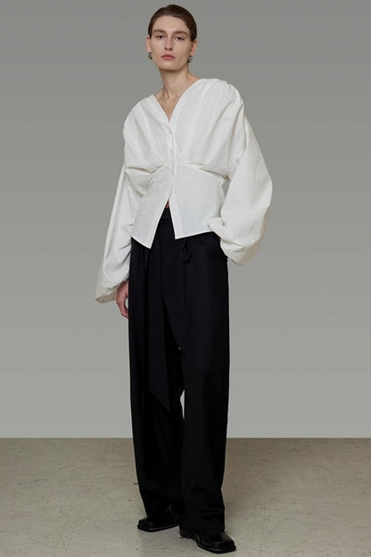 Waist Cinching Silhouette V-Neck Top