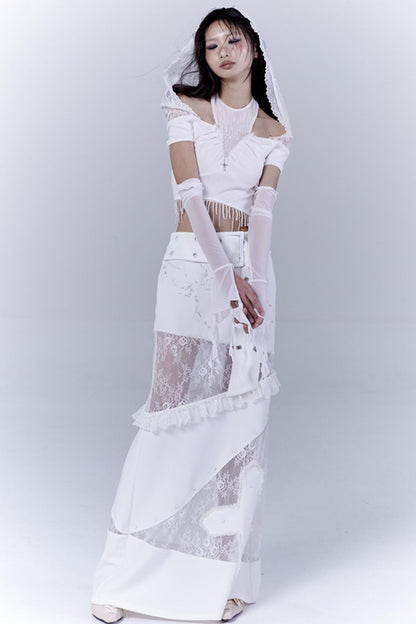 Fatal Elegance Lace-Trimmed Low-Waist Skirt