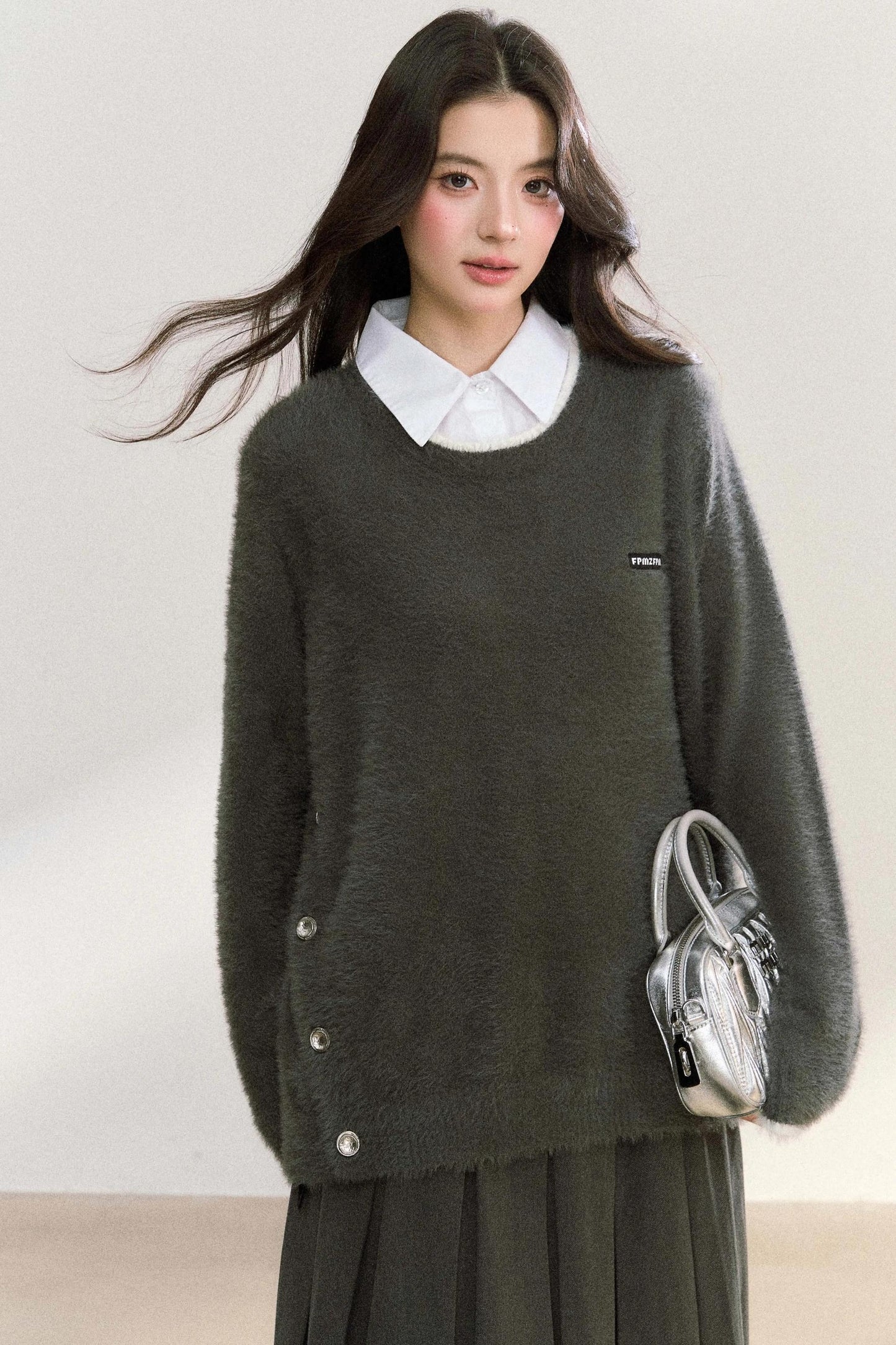 Metal Button Knit Pullover Top