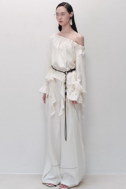 French Design One-Shoulder Ruffle Shirt