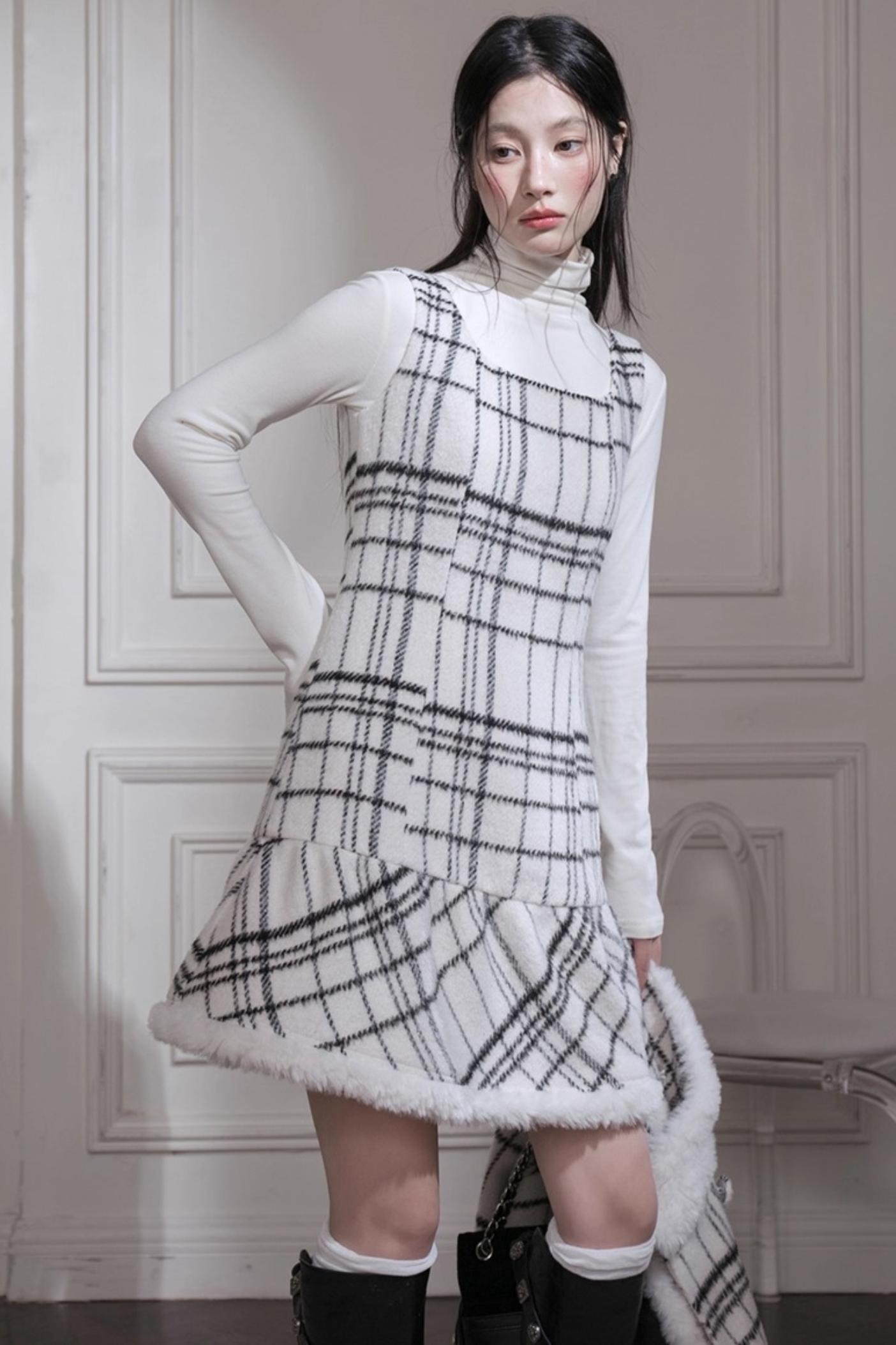Checkered Woolen Plaid Dress Set-Up