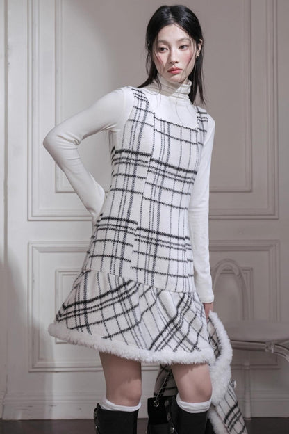 Checkered Woolen Plaid Dress Set-Up