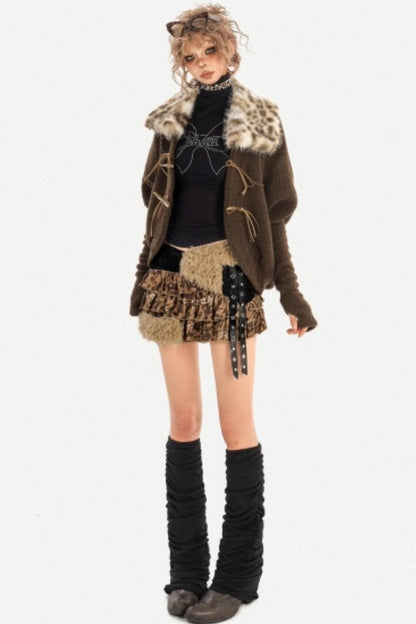 Retro Patchwork Fur Collar Jacket