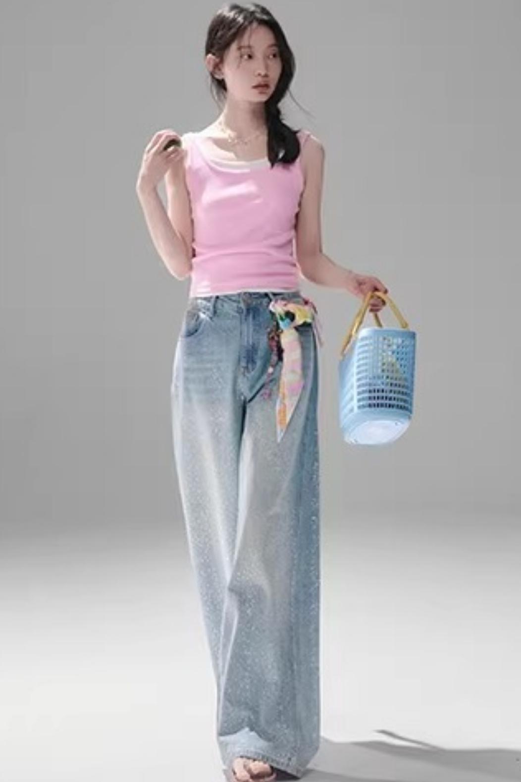 Starry Rhinestone Gradient Jeans