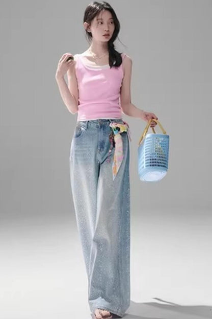 Starry Rhinestone Gradient Jeans