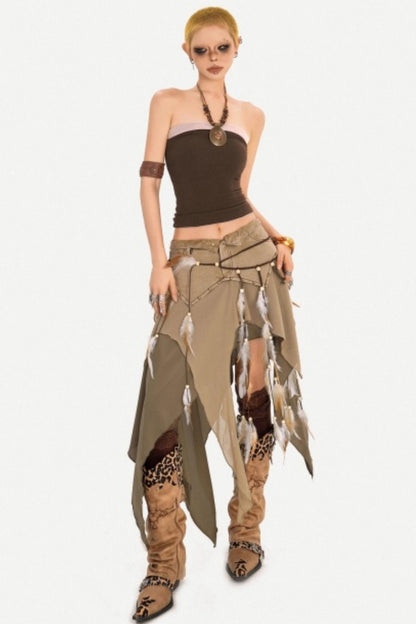 Retro Asymmetrical Denim Skirt