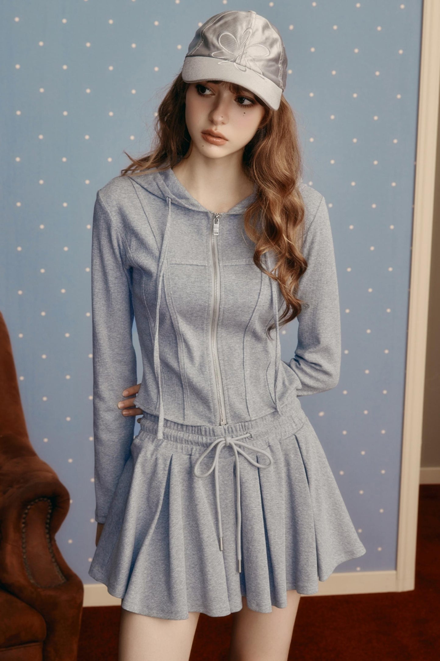 Preppy Style Stretch Slim Skirt & Top Set-Up