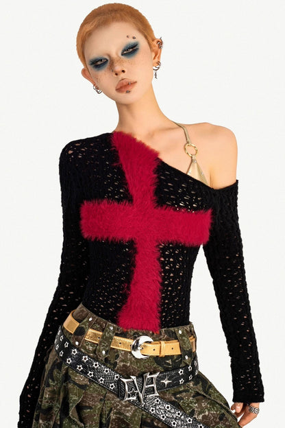 Milky Red Punk Knitted Sweater Top