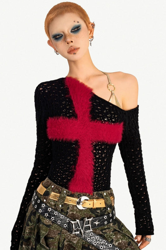 Milky Red Punk Knitted Sweater Top