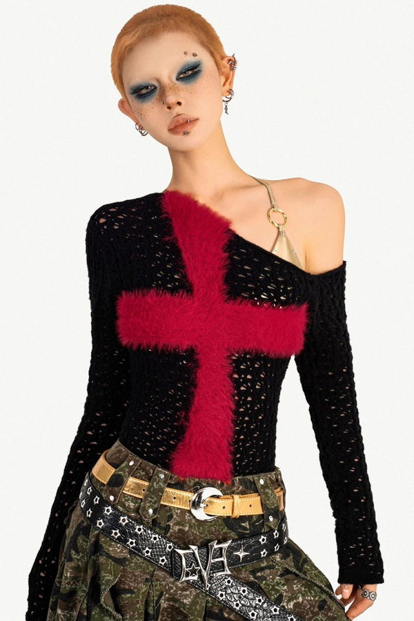 Milky Red Punk Knitted Sweater Top
