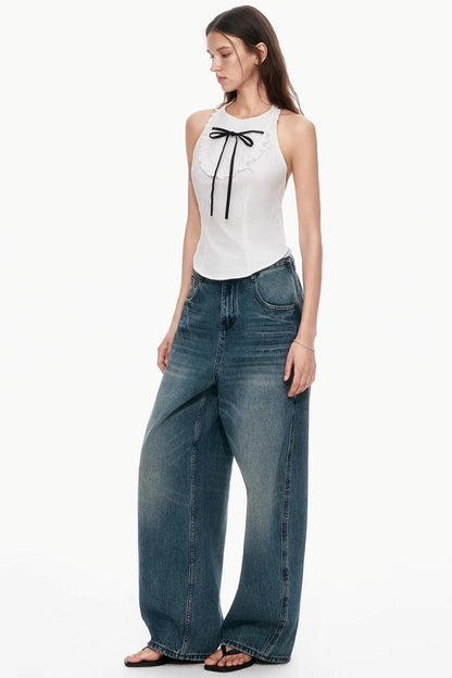 Dunkelblaue Vintage-Hose mit Farbverlauf