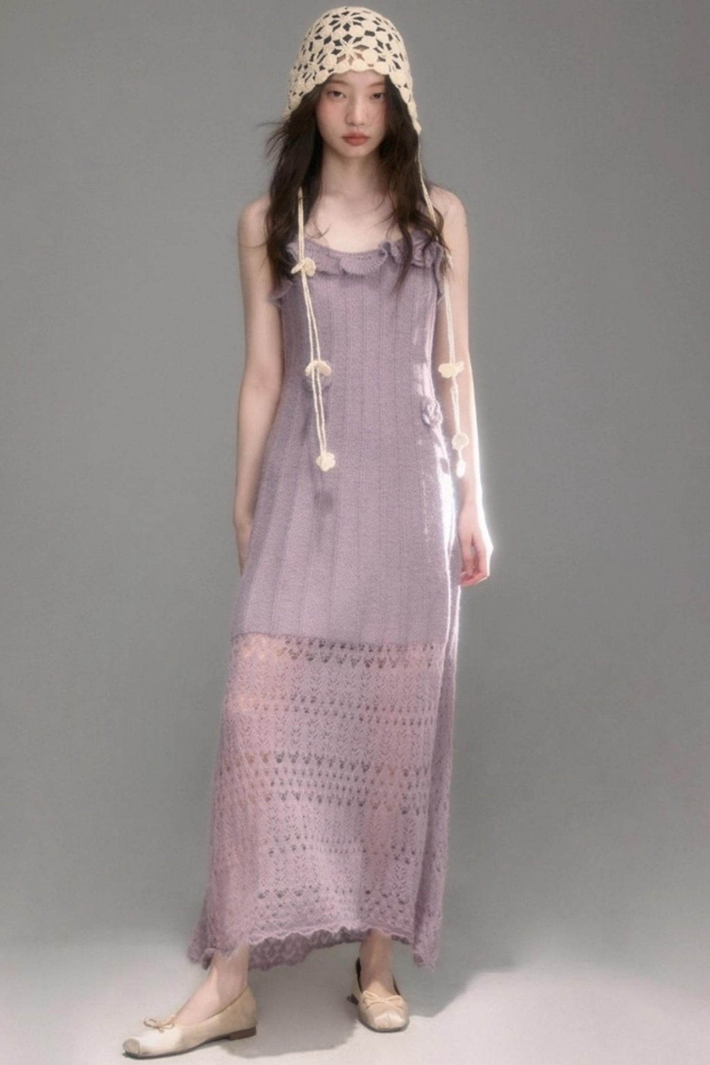 Crochet Knit Camisole Dress Cardigan Set-Up