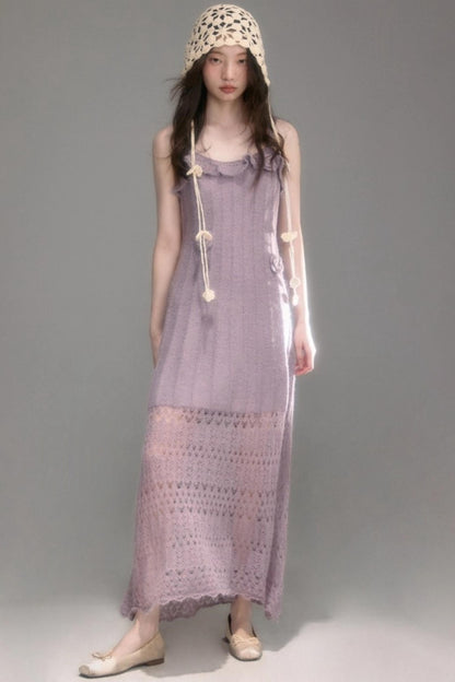 Crochet Knit Camisole Dress Cardigan Set-Up