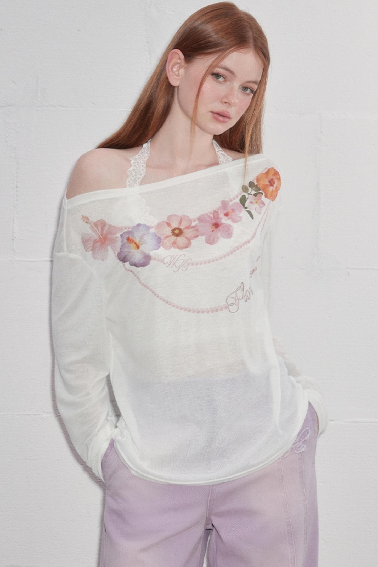 Floral Sheer Asymmetric Tee