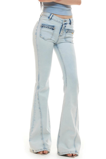 Hand-Woven Denim Flared Pants