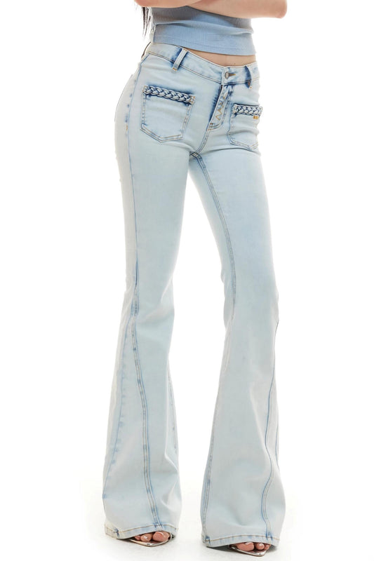 Pantalon évasé en denim tissé à la main