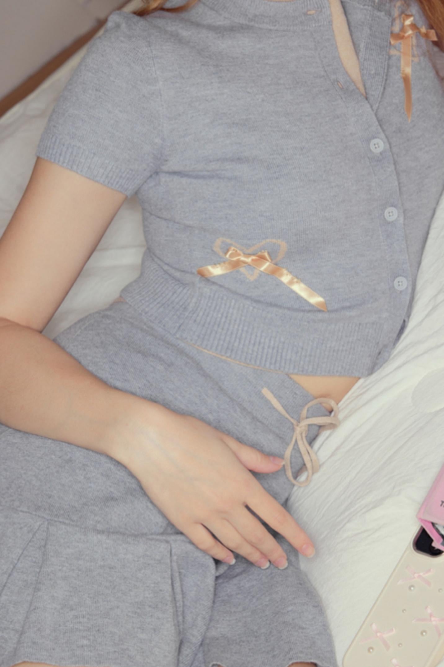 Vintage Gray Knit A-line Skirt Set-Up