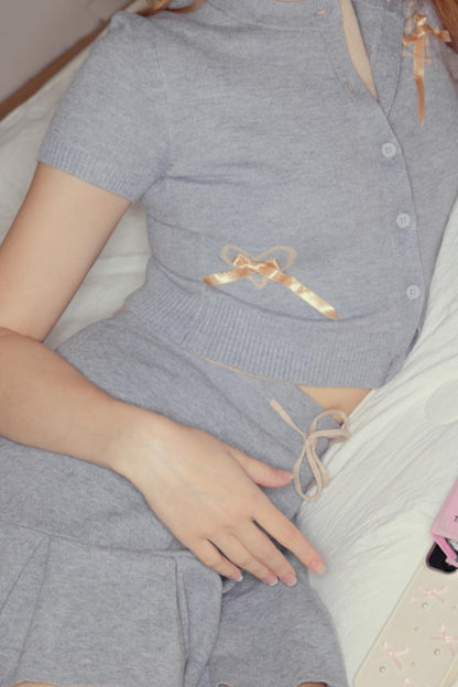 Vintage Gray Knit A-line Skirt Set-Up