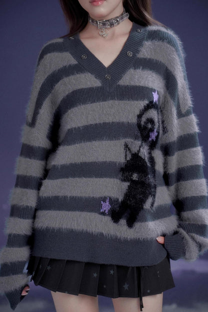 Striped Mink V-Neck Sweater