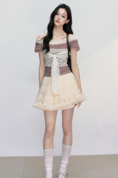 Plaid One-Shoulder Top