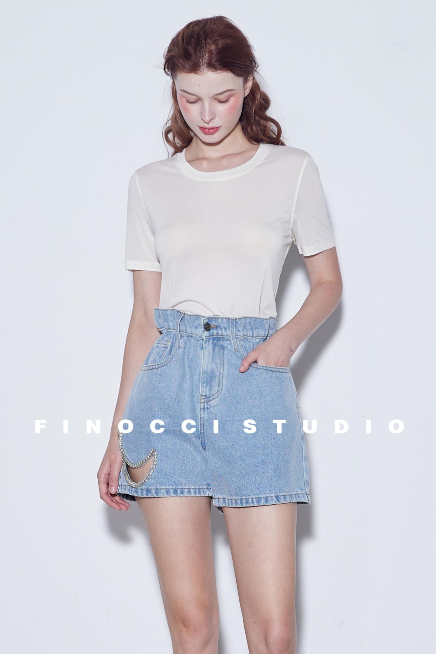 Mooncut Embroidered Denim Shorts