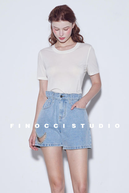 Mooncut Embroidered Denim Shorts