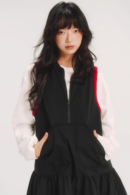 Contrast Patch Embroidery Sleeveless Dress