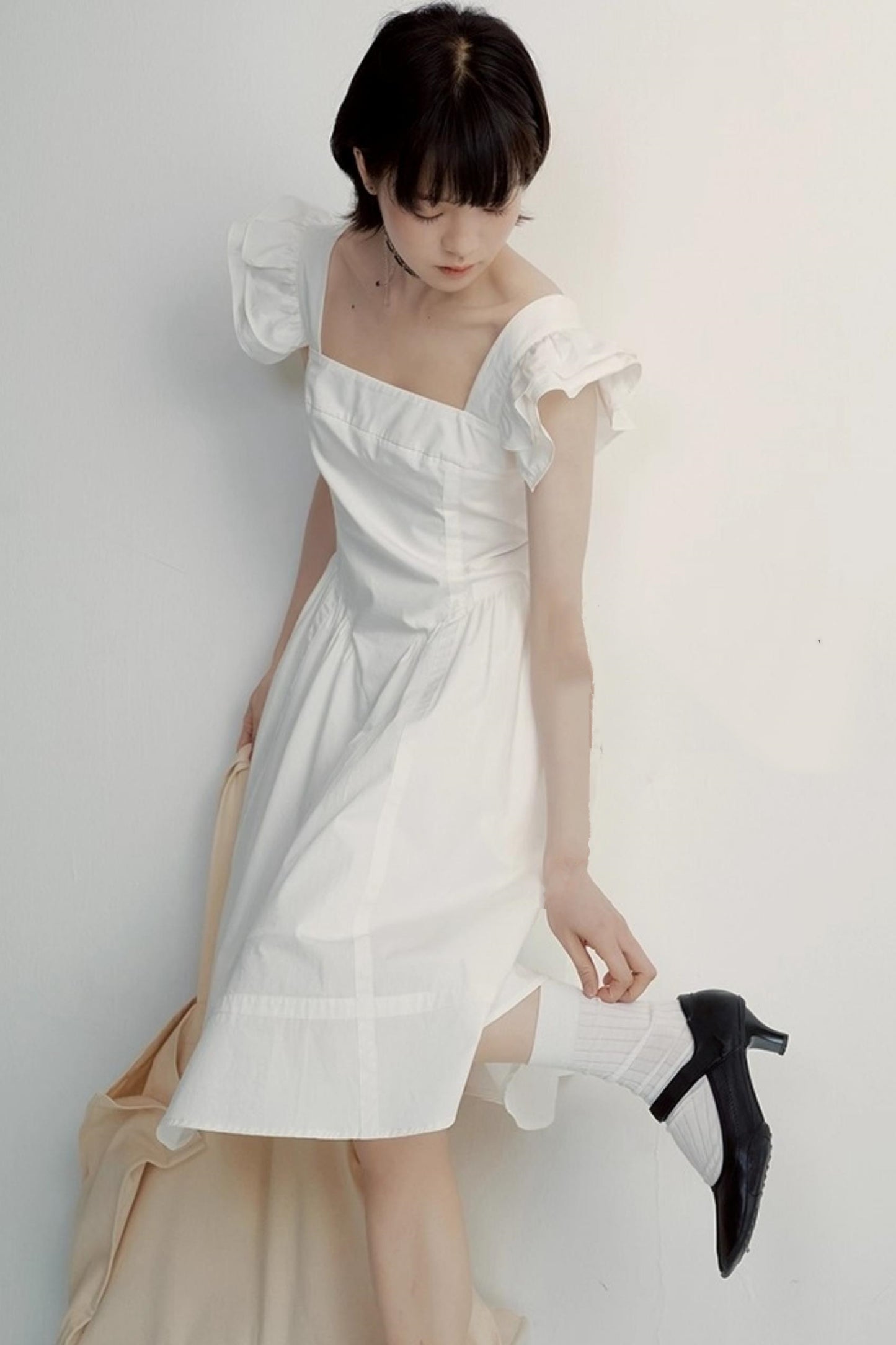 White Cotton Ruffle Dress
