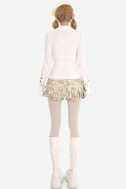 Bow Polka Dot Long-Sleeved Top