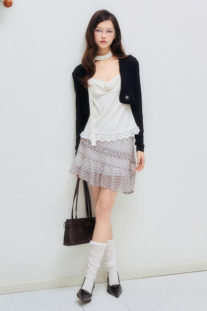 Black Drawstring Lace Cardigan