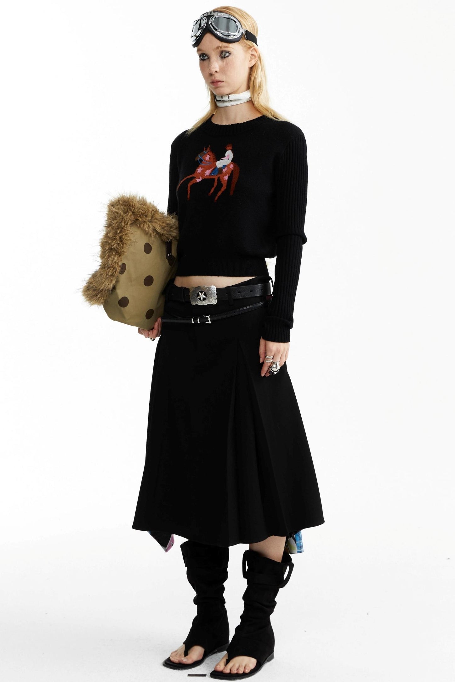 Equestrian Race Pattern Knitted Sweater