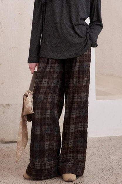 Textured Loose Plaid Trousers