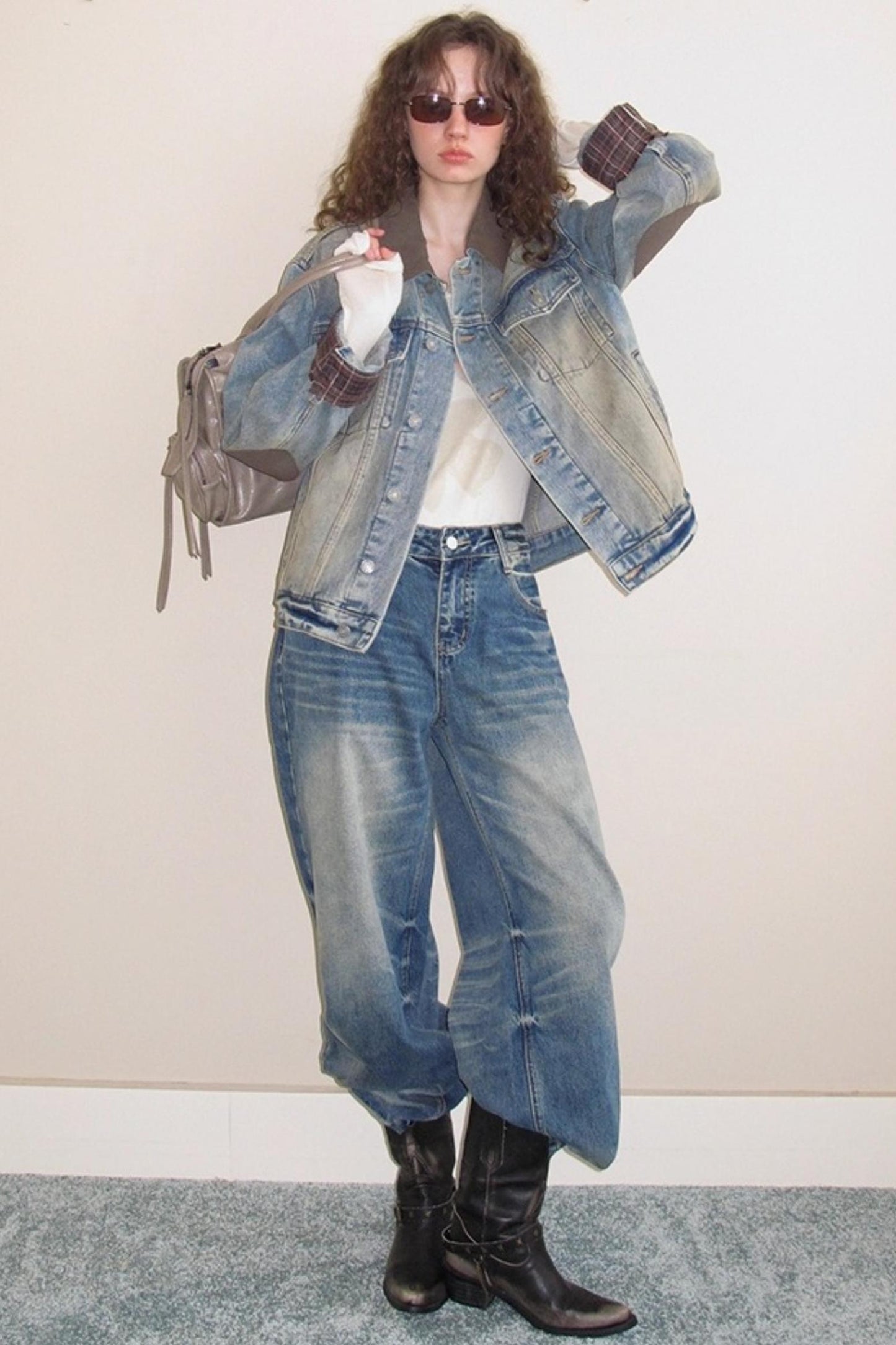 Autumn Plaid Denim Jacket