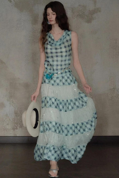 Moonfall Ice Blue Plaid Skirt