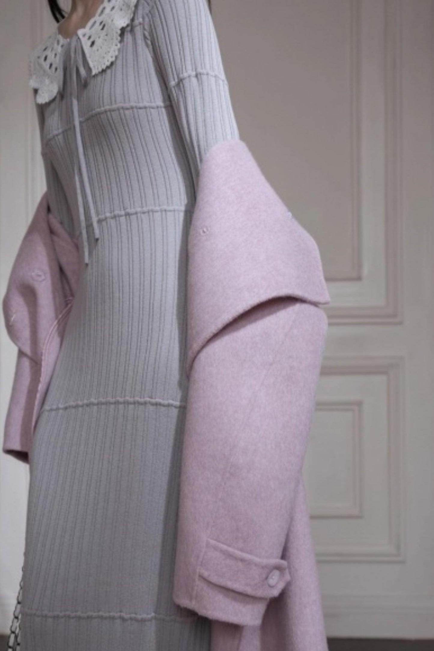 Mist Gray Lace Wool Dress