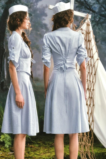 French Old Money Blue Shirt Skirt Set-Up