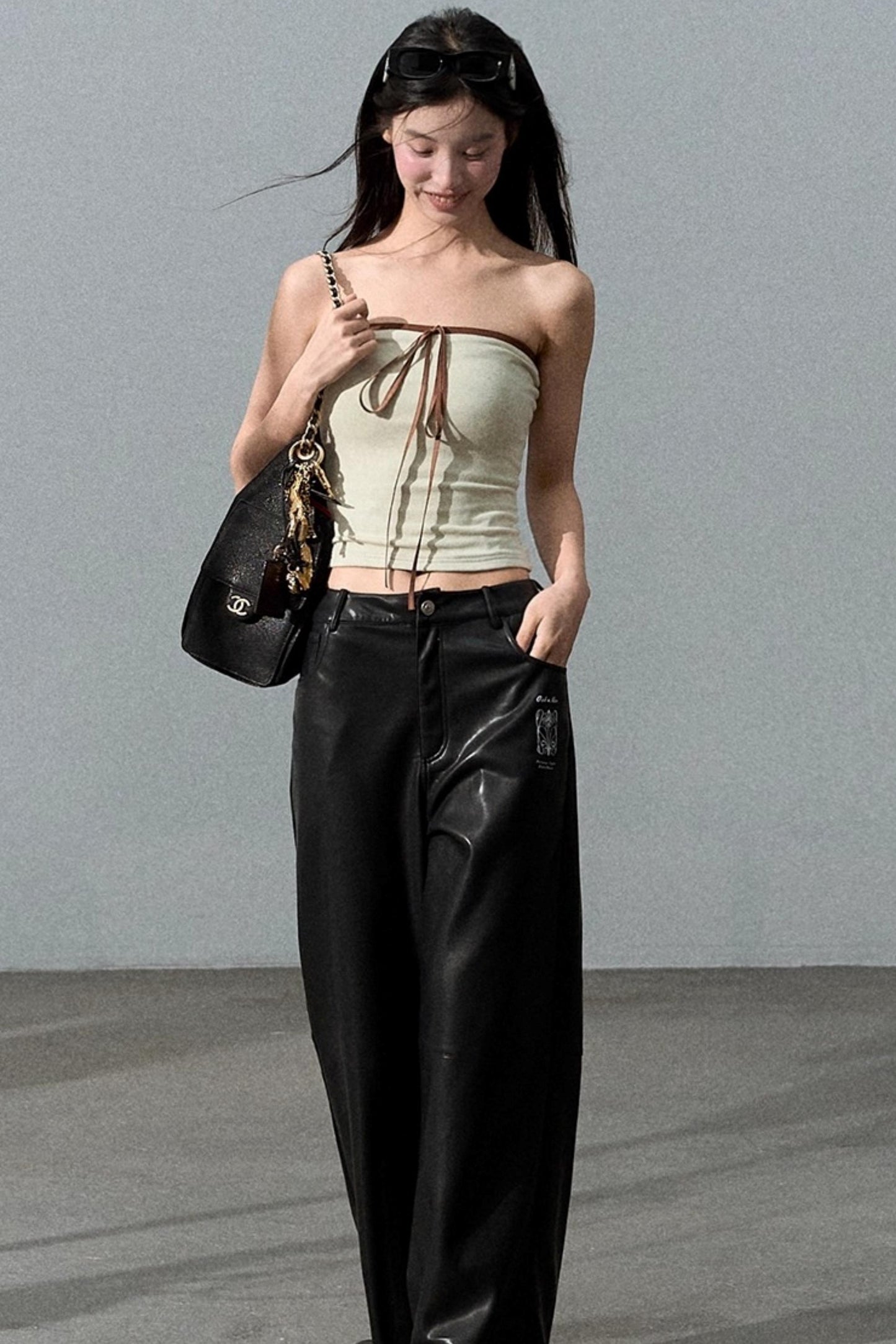 Romantic Retro Wide-leg PU Leather Pants