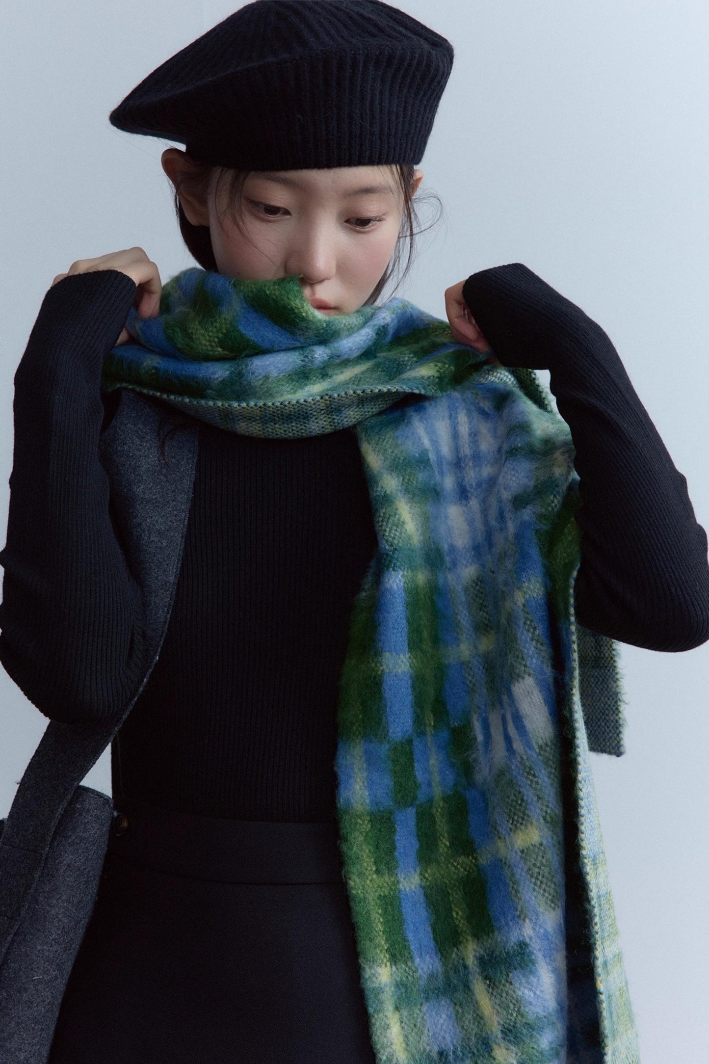 Sesame Plaid Wool Scarf