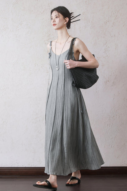 Gray Halter Pleated Dress Set-Up