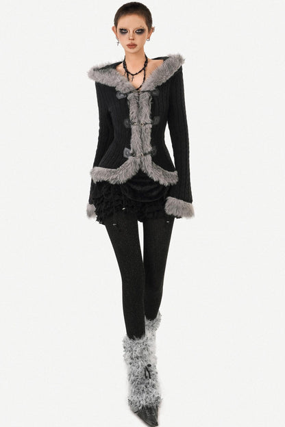 Retro Knit Fur Collar Jacket