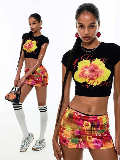 Summer Fruit Printed Tight Fit Short T-Shirt